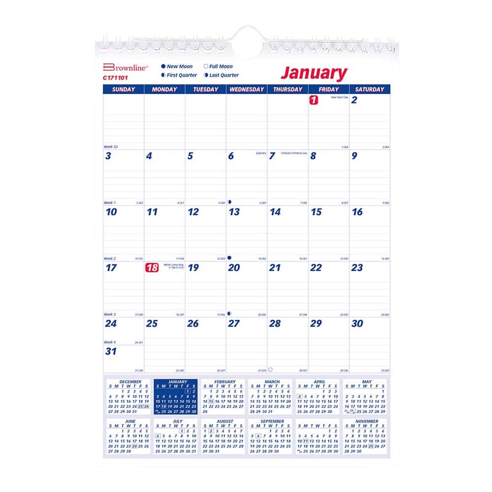 Brownline - Note Pads, Writing Pads & Notebooks Writing Pads & Notebook Type: Wall Calendar Size: 8 x 11 - Eagle Tool & Supply