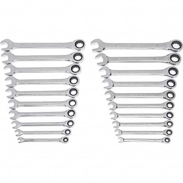 Wrench Set: 20 Pc, Inch & Metric Polished Chrome Finish