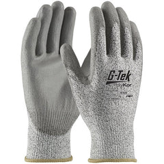 ‎16-530/L Coated Gloves w/Polykor - G-Tek PolyKor - S&P 13G Seamless Knit Shell - Gray PU Smooth Grip - A3 - Exact Industrial Supply