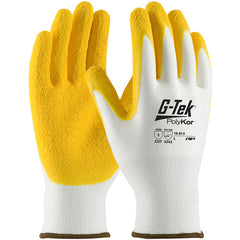 ‎16-813/L Coated Gloves w/Polykor - G-Tek PolyKor - White 13G Shell - Yellow Latex Coat Crinkle Grip - A2 - Exact Industrial Supply