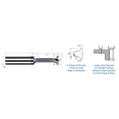 Corner Rounding End Mills - 0.0310″ (1/32″) Radius × 0.1150″ Head Diameter × 0.1560″ (5/32″) Neck Length Carbide 5° Flare Back Corner Rounding End Mill, 3 Flutes, AlTiN Coated - Exact Industrial Supply
