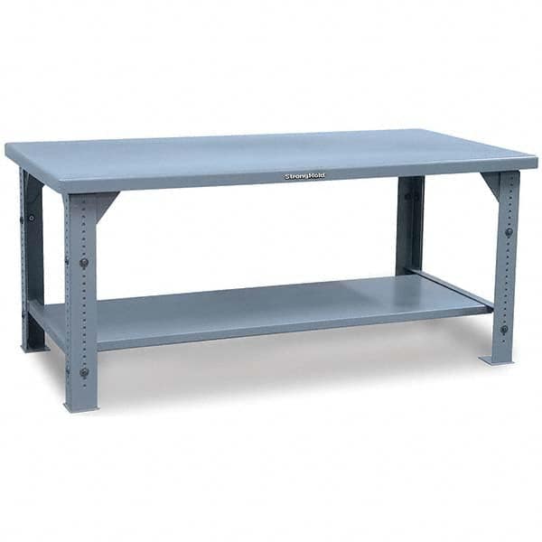 Strong Hold - Stationary Work Benches, Tables Type: Adjustable Leg Top Material: 7 Gauge Steel - Eagle Tool & Supply