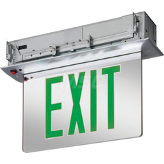 Combination Exit Signs; Mounting Type: Ceiling Mount; Number of Faces: 2; Lamp Type: LED; Number of Heads: 0; Battery Type: Nickel Cadmium; Voltage: 120/277; Housing Color: Gray; Letter Color: Green