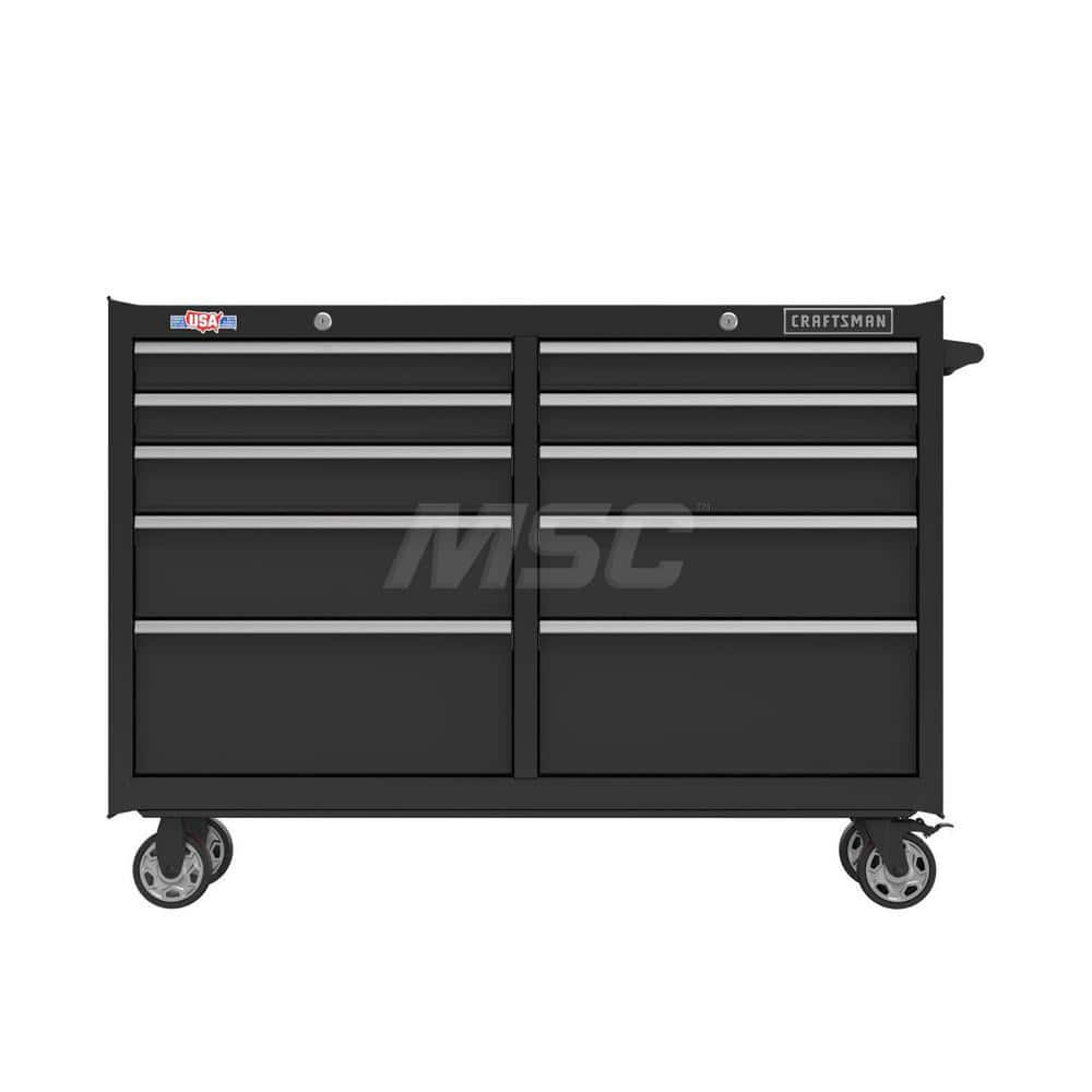 Steel Tool Roller Cabinet: 52″ OAW, 37.5″ OAH, 18″ OAD, 10 Drawers Black, Steel Top, Keyed