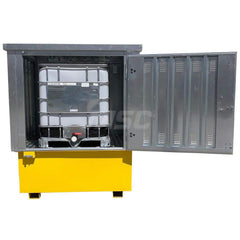 IBC Storage Lockers; Type: IBC Hard Top; Number of Totes: 1; Sump Capacity (Gal.): 370.00; Height (Inch): 85; Length (Inch): 57; Material: Steel; Load Capacity (Lb.): 5640.000; Color: Gray/Yellow