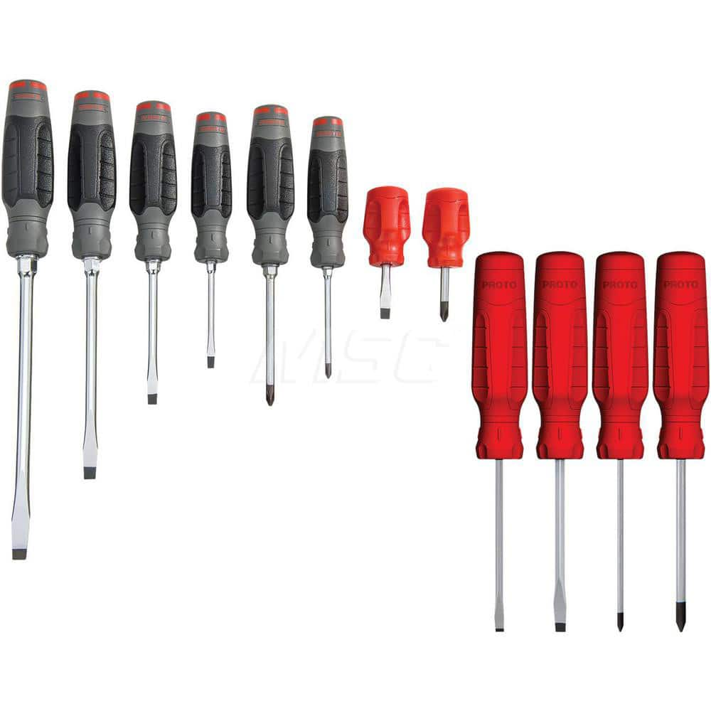 Screwdriver Set: 8 Pc, Cabinet, Keystone & Phillips Includes #2 x 1-1/2 in, #2 x 4 in, 1/4″ x 1-1/2 in, 1/4″ x 4, 5/16″ x 6 in, Phillips #1 x 3 in, Slotted 3/16″ x 3 in, 4 Pc.