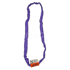 Round Sling: 3' Long, 2,650 lb Vertical, 2,120 lb Choker, 5,300 lb Basket, Polyester Purple