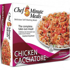 Chef Minute Meals - Emergency Preparedness Supplies Type: Ready-to-Eat Chicken Caciatore Meal Contents/Features: Heater Pad & Activator Solution; Cutlery Kit w/Utensils, Salt & Pepper Packets; 9-oz Entr e - Eagle Tool & Supply