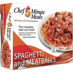 Chef Minute Meals - Emergency Preparedness Supplies Type: Ready-to-Eat Spaghetti and Meat Ball Meal Contents/Features: Heater Pad & Activator Solution; Cutlery Kit w/Utensils, Salt & Pepper Packets; 9-oz Entr e - Eagle Tool & Supply