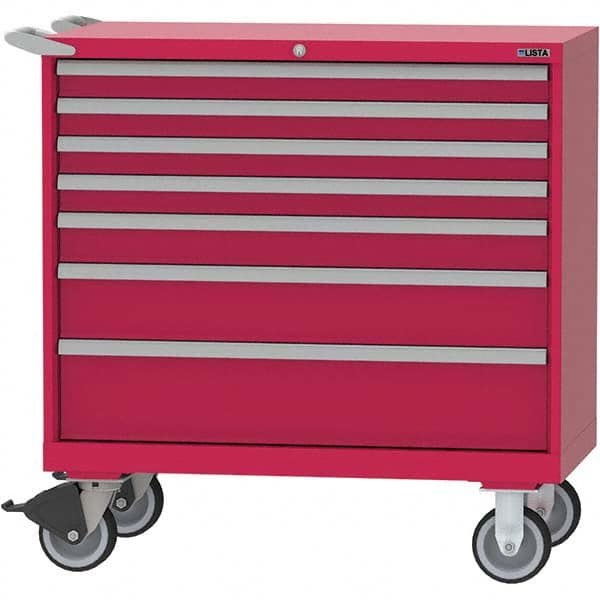 LISTA - 7 Drawer, 84 Compartment Red Steel Modular Storage Cabinet - Eagle Tool & Supply
