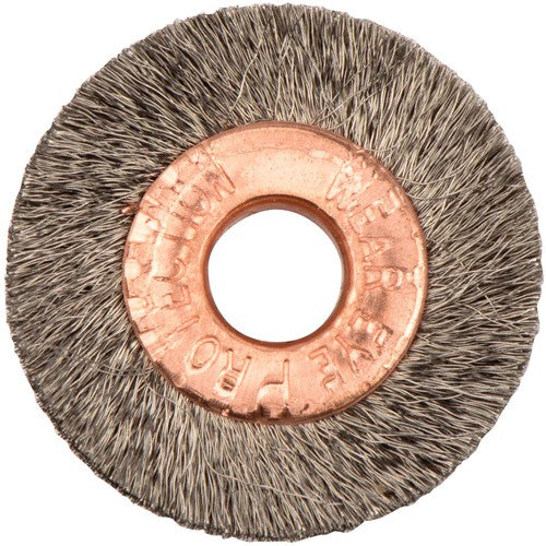 1″ Small Diameter Crimped Wire Wheel, .005″ Stainless Steel Fill, 1/4″ Arbor Hole - Eagle Tool & Supply