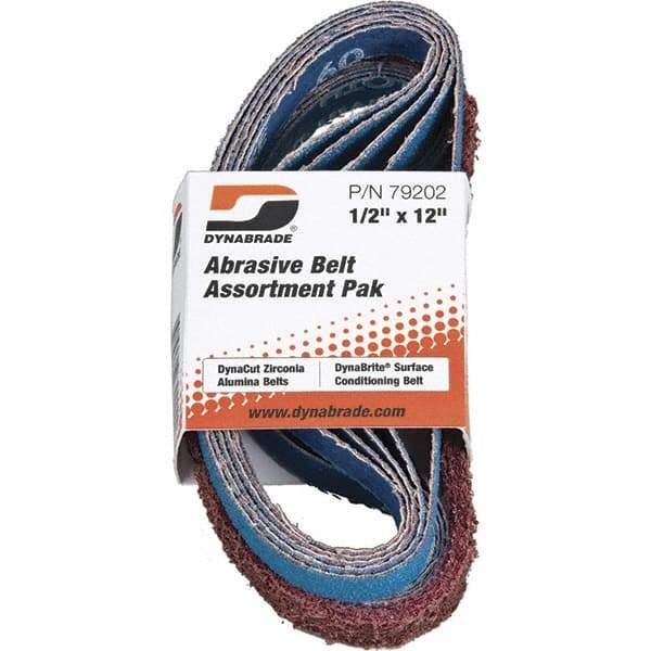 Dynabrade - 1/2" Wide x 12" OAL, 60 & 80 Grit, Aluminum Oxide Abrasive Belt - Aluminum Oxide, Coated & Nonwoven, X Weighted Cloth Backing, Wet/Dry - Eagle Tool & Supply