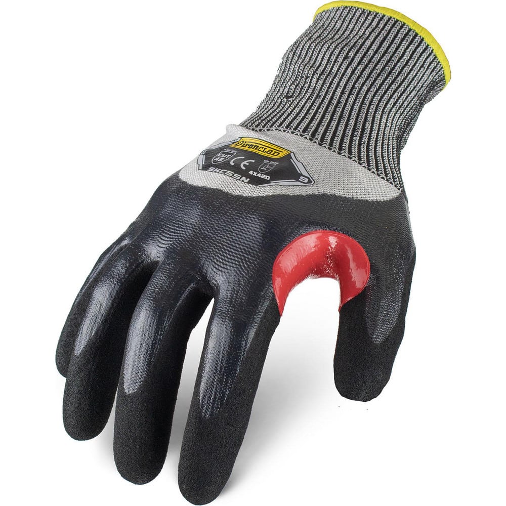 Puncture-Resistant Gloves:  Size  2X-Large,  ANSI Cut  A5,  ANSI Puncture  4,  Nitrile,  HPPE Steel Blended Knit Black & Gray,  Palm, Fingers & Knuckles Coated,  Unlined Lined,  HPPE Fiber/Stainless Steel Back,  Sandy Grip,  ANSI Abrasion  Not Tested