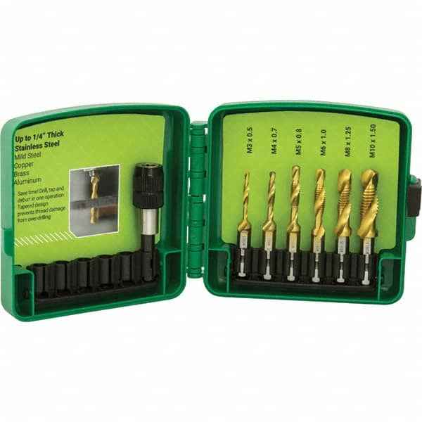 Greenlee - Combination Drill & Tap Sets Minimum Thread Size (mm): M3x0.50 Maximum Thread Size (mm): M10x1.50 - Eagle Tool & Supply