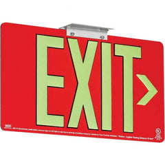 Illuminated Exit Signs; Number of Faces: 1; Light Technology: LED; Letter Color: Photoluminescent; Mount Type: Surface Mount; Housing Material: Polyethylene; Housing Color: Red; Voltage: 120 V; Wattage: 1 W; Overall Length: 0.13 in; Overall Height: 9 in;