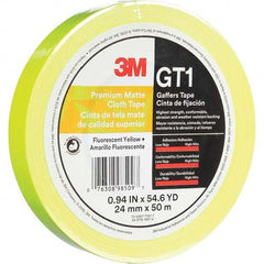 3M - 50m x 24mm x 11 mil Fluorescent Yellow Cotton Cloth Gaffers Tape - Eagle Tool & Supply
