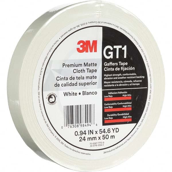 3M - 50m x 24mm x 11 mil White Cotton Cloth Gaffers Tape - Eagle Tool & Supply