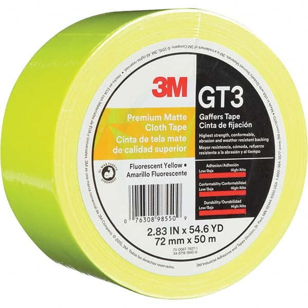 3M - 50m x 72mm x 11 mil Fluorescent Yellow Cotton Cloth Gaffers Tape - Eagle Tool & Supply