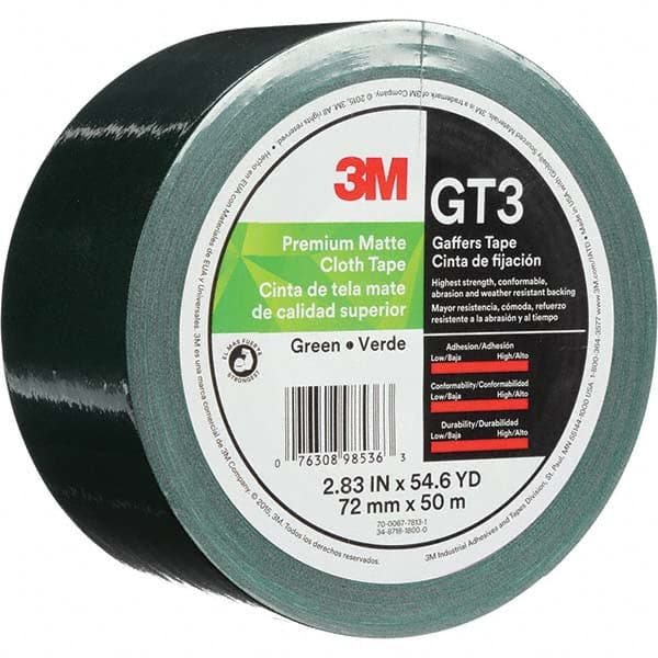 3M - 50m x 72mm x 11 mil Green Cotton Cloth Gaffers Tape - Eagle Tool & Supply
