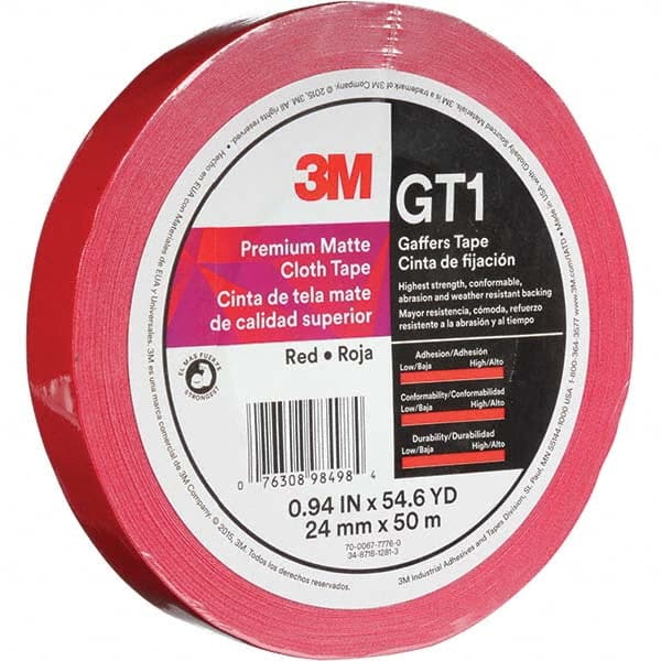 3M - 50m x 24mm x 11 mil Red Cotton Cloth Gaffers Tape - Eagle Tool & Supply