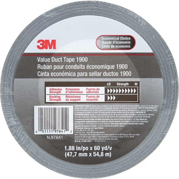 3M - 60 Yd x 1.88" x 5.8 mil Silver Polyethylene Cloth Duct Tape - Eagle Tool & Supply