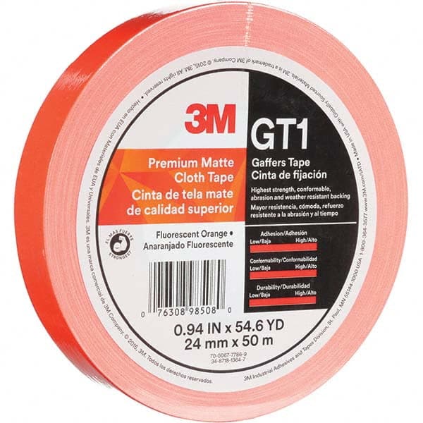 3M - 50m x 24mm x 11 mil Fluorescent Orange Cotton Cloth Gaffers Tape - Eagle Tool & Supply