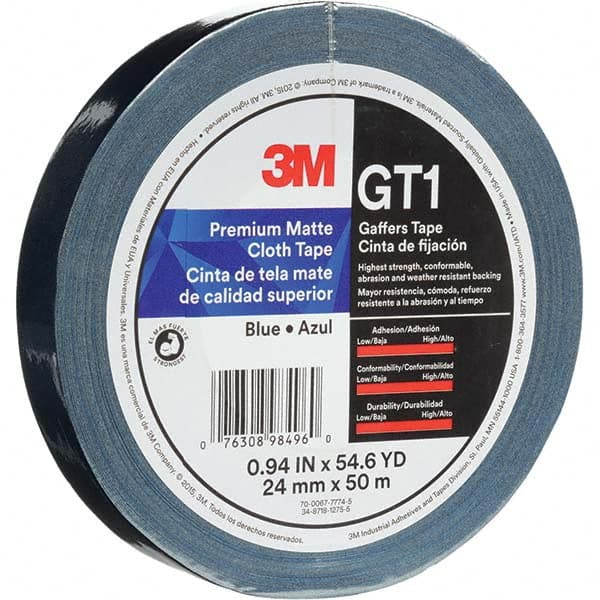 3M - 50m x 24mm x 11 mil Blue Cotton Cloth Gaffers Tape - Eagle Tool & Supply