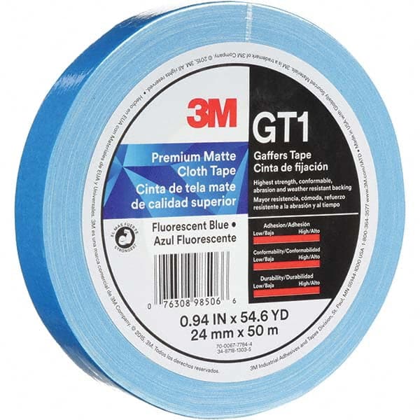 3M - 50m x 24mm x 11 mil Fluorescent Blue Cotton Cloth Gaffers Tape - Eagle Tool & Supply
