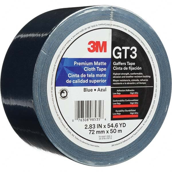 3M - 50m x 72mm x 11 mil Blue Cotton Cloth Gaffers Tape - Eagle Tool & Supply