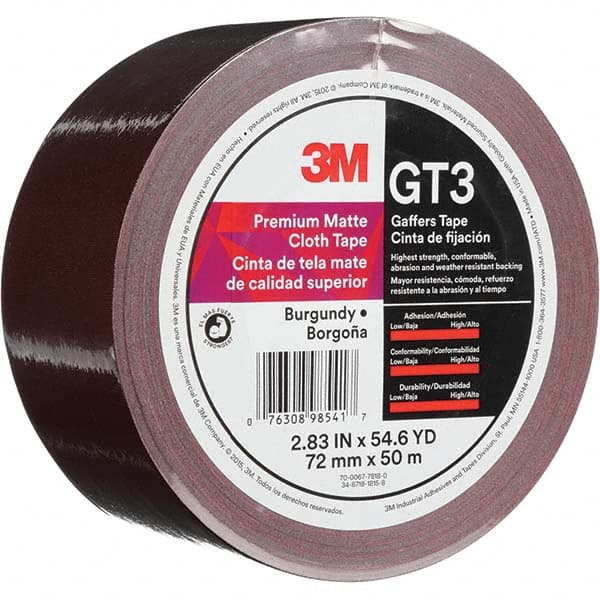 3M - 50m x 72mm x 11 mil Burgundy Cotton Cloth Gaffers Tape - Eagle Tool & Supply