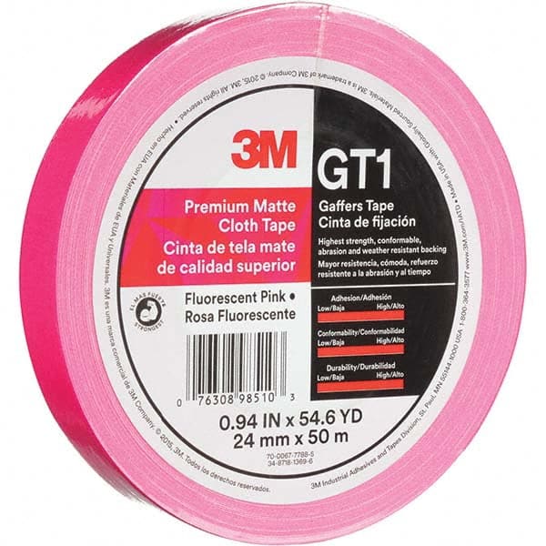 3M - 50m x 24mm x 11 mil Fluorescent Pink Cotton Cloth Gaffers Tape - Eagle Tool & Supply