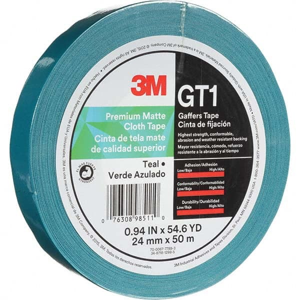 3M - 50m x 24mm x 11 mil Teal Cotton Cloth Gaffers Tape - Eagle Tool & Supply