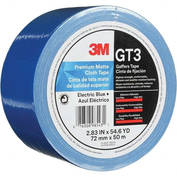3M - 50m x 72mm x 11 mil Blue Cotton Cloth Gaffers Tape - Eagle Tool & Supply