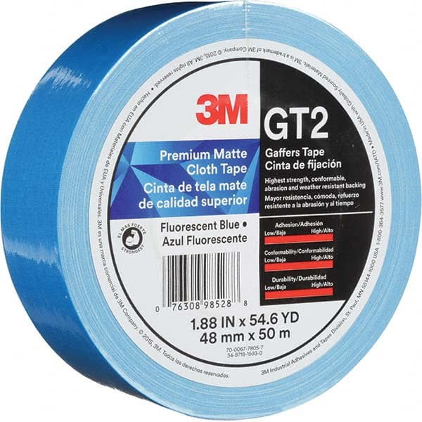 3M - 50m x 48mm x 11 mil Fluorescent Blue Cotton Cloth Gaffers Tape - Eagle Tool & Supply