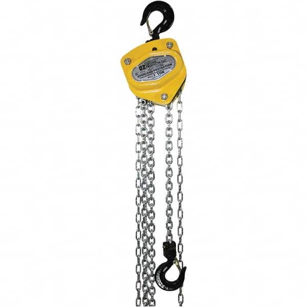 OZ Lifting Products - 2,000 Lb Capacity, 15' Lift Height, Manual Chain Hoist with Overload Protection - Eagle Tool & Supply