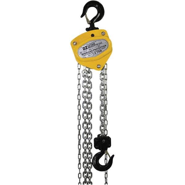 OZ Lifting Products - 3,000 Lb Capacity, 10' Lift Height, Manual Chain Hoist with Overload Protection - Eagle Tool & Supply