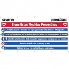 Banners; Message Type: Safety Reinforcement & Motivational; Legend: COVID-19  ™ ™PROT ™GETE!; Graphic: None; Material Type: Mesh; Language: Spanish; Length (Inch): 144; 144 in; Height (Inch): 72; Attachment Method: Grommet; Indoor/Outdoor: Outdoor; Featur