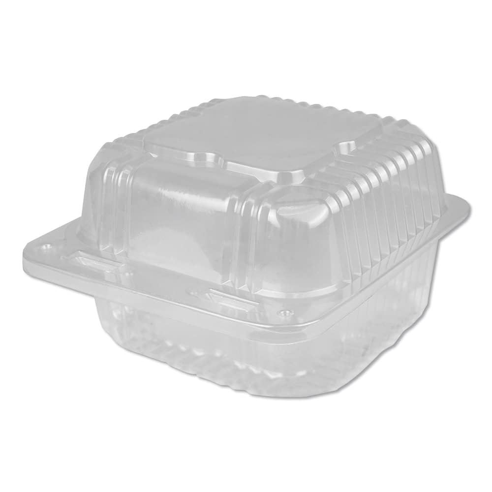 Durable Packaging - Food Containers; Type: Hinged Container ; Shape: Square ; Volume Range: Smaller than 64 oz. ; Height (Decimal Inch): 1.000000 ; Diameter/Width (Decimal Inch): 6.1250 ; Length (Decimal Inch): 6.5000 - Exact Industrial Supply