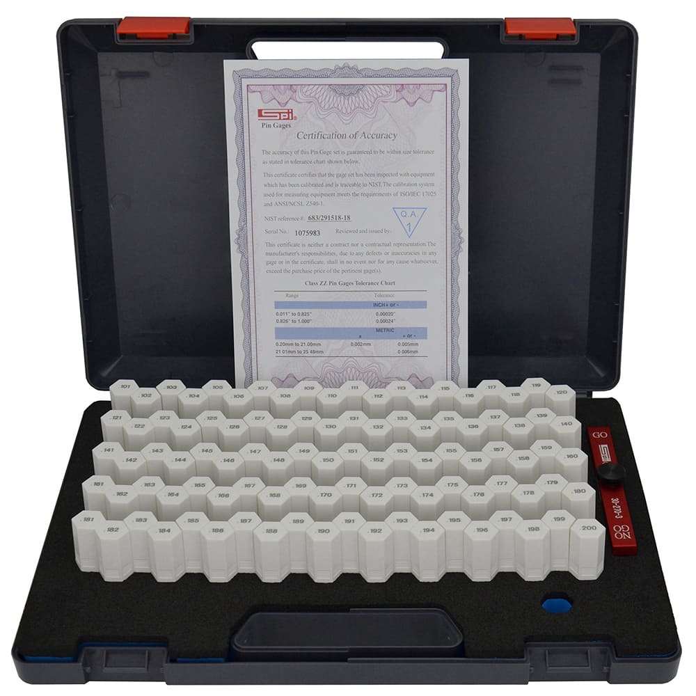 Class ZZ Plug Gage Set: 0.011 to 0.1″ Range, 100 Pc +0.000000 to 0.000500″ Tolerance