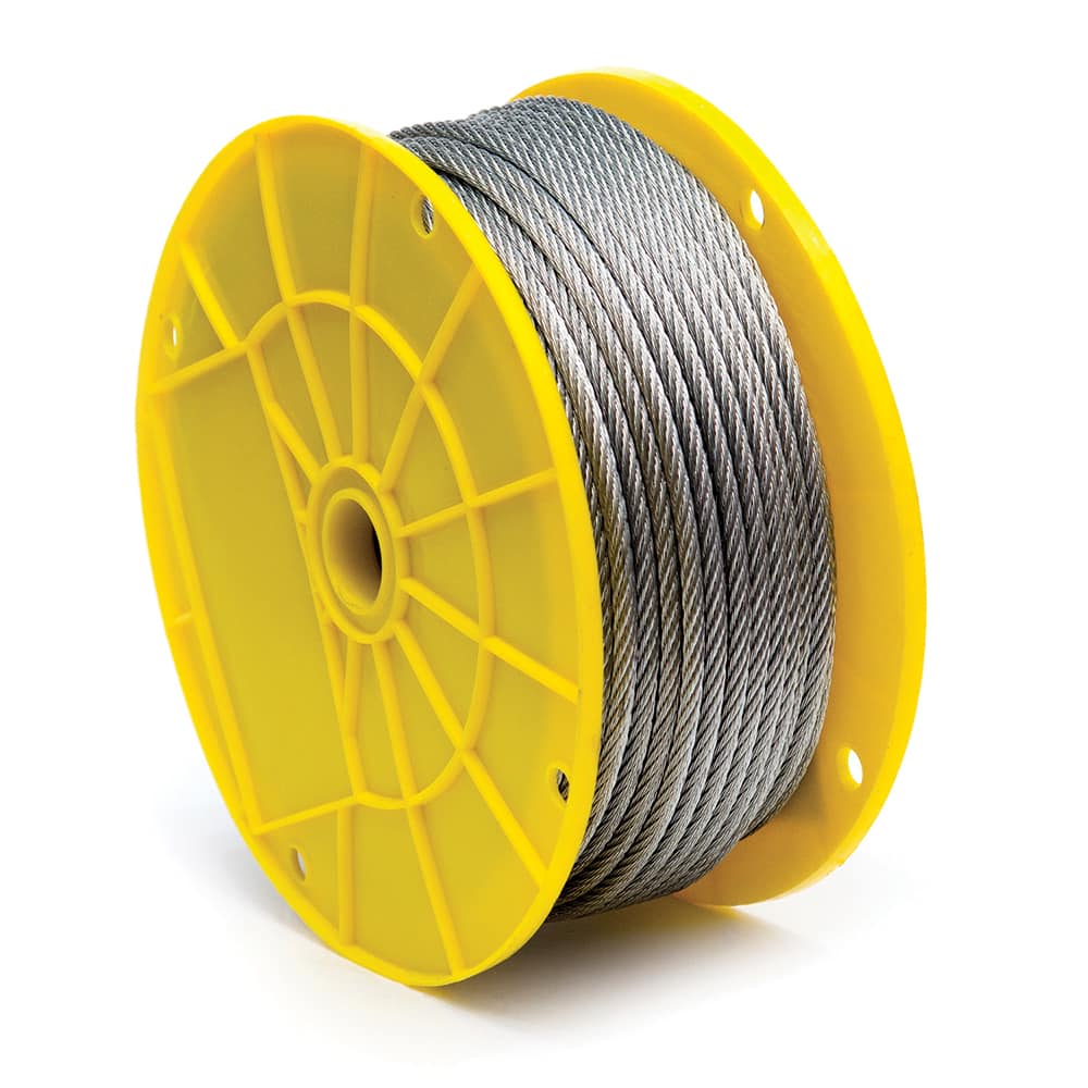 Mibro - Wire Rope & Cable; Type: Aircraft Cable ; Breaking Strength (Lb.): 1400.00 ; Diameter (Inch): 1/4 ; Bare Diameter: 1/4 (Inch); Strand Type: 7 x 19 ; Head Coating: Uncoated - Exact Industrial Supply