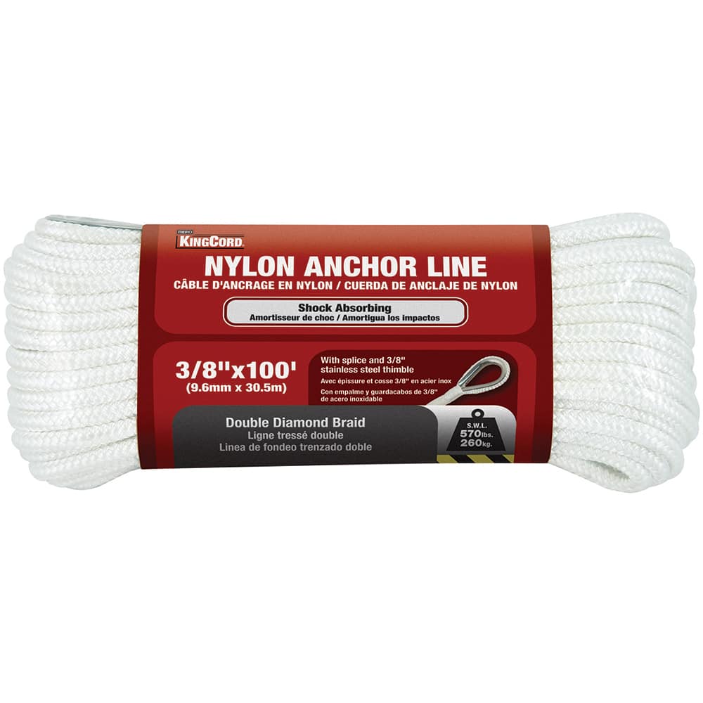 Mibro - Twine; Type: Anchor Line ; Material: Nylon ; Color: White ; Breaking Strength (Lb.): 570.00 ; Core Diameter (Inch): 3/8 ; Length (Feet): 100.000 - Exact Industrial Supply