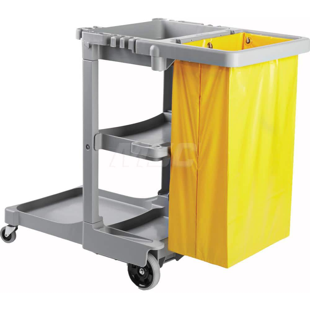 Janitor Carts & Caddies; Type: 3-Shelf Janitor's Cart; Material: Polyethylene; Width (Inch): 22; Length: 38.00; 38; Length (Inch): 38.00; Color: Gray; Yellow; Height (mm): 44; Length (mm): 38.00; Height (Decimal Inch): 44; Number of Shelves: 3; Height (De