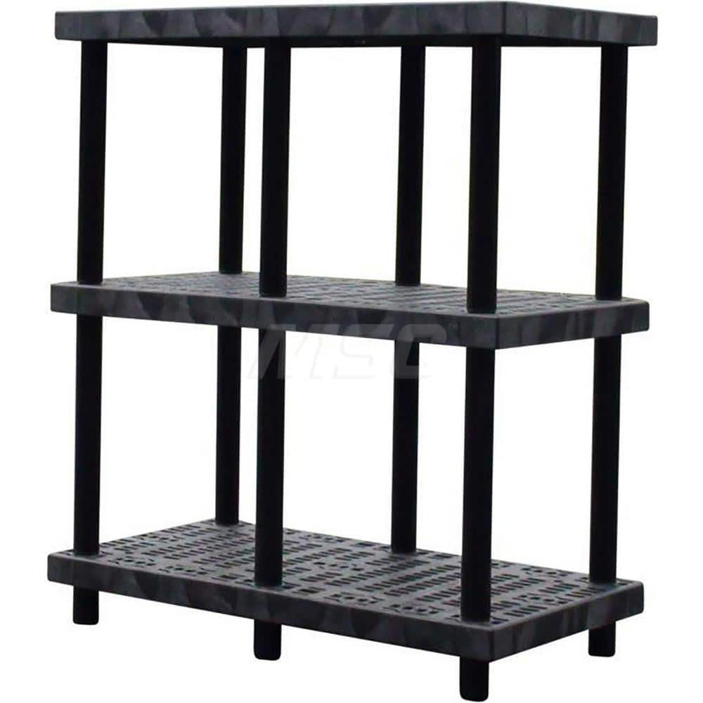 Plastic Shelving; Type: Raised Shelving; Shelf Capacity (Lb.): 1151; Width (Inch): 24; Height (Inch): 54.000000; Depth: 48; Number of Shelves: 3; Color: Black