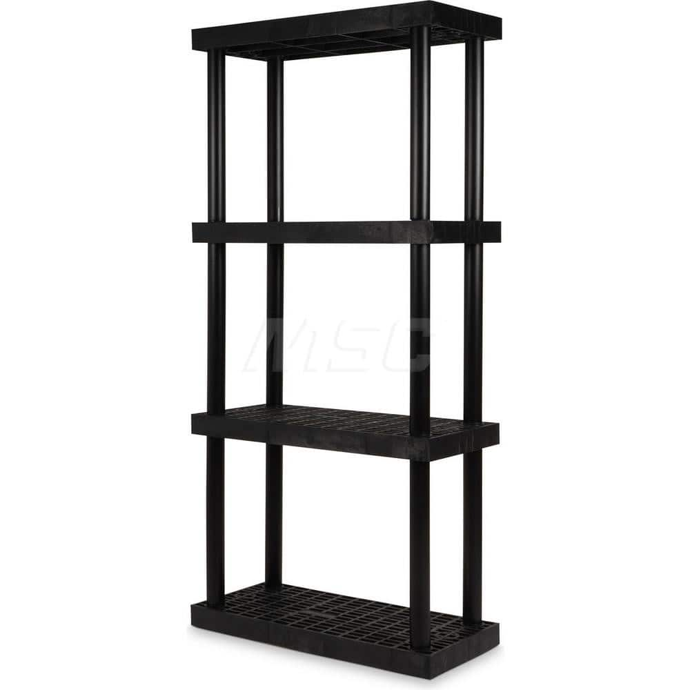 Plastic Shelving; Type: Fixed Shelving; Shelf Capacity (Lb.): 675; Width (Inch): 16; Height (Inch): 75.000000; Depth: 36; Number of Shelves: 4; Color: Black