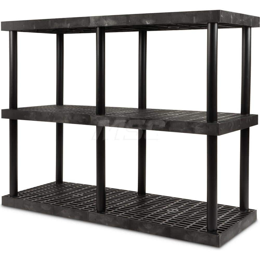 Plastic Shelving; Type: Fixed Shelving; Shelf Capacity (Lb.): 1390; Width (Inch): 24; Height (Inch): 51.000000; Number of Shelves: 3; Color: Black