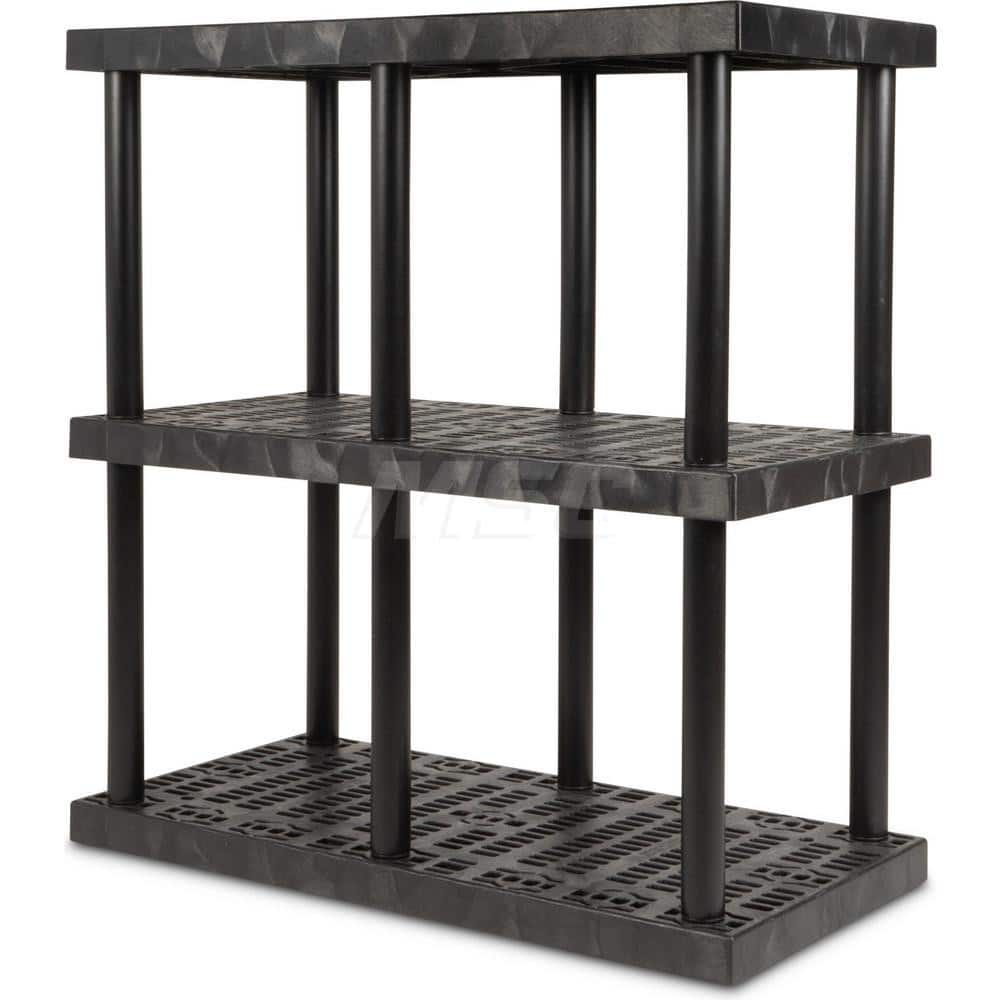 Plastic Shelving; Type: Fixed Shelving; Shelf Capacity (Lb.): 1020; Width (Inch): 24; Height (Inch): 51.000000; Depth: 48; Number of Shelves: 3; Color: Black