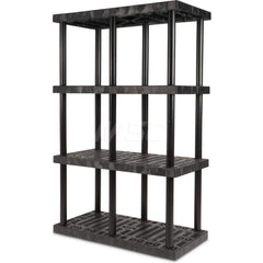 Plastic Shelving; Type: Fixed Shelving; Shelf Capacity (Lb.): 1360; Width (Inch): 24; Height (Inch): 75.000000; Depth: 48; Number of Shelves: 4; Color: Black