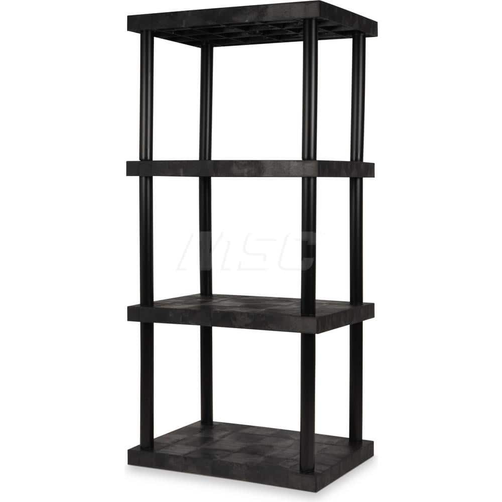 Plastic Shelving; Type: Fixed Shelving; Shelf Capacity (Lb.): 1320; Width (Inch): 24; Height (Inch): 75.000000; Depth: 36; Number of Shelves: 4; Color: Black