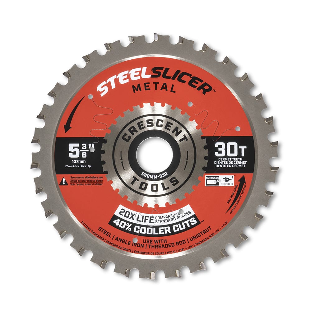 Wet & Dry Cut Saw Blade: 5-3/8″ Dia, 3/4″ Arbor Hole, 0.063″ Kerf Width, 30 Teeth Use on Metal Cutting