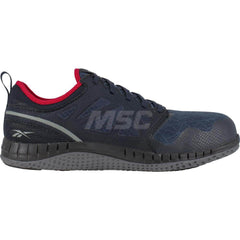 Work Boot: Size 9.5, Microfiber, Steel Toe Blue, Wide Width, Non-Slip Sole